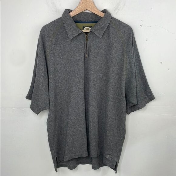 Tommy Bahama Gray Polo with Zip Collar - Picture 1 of 12